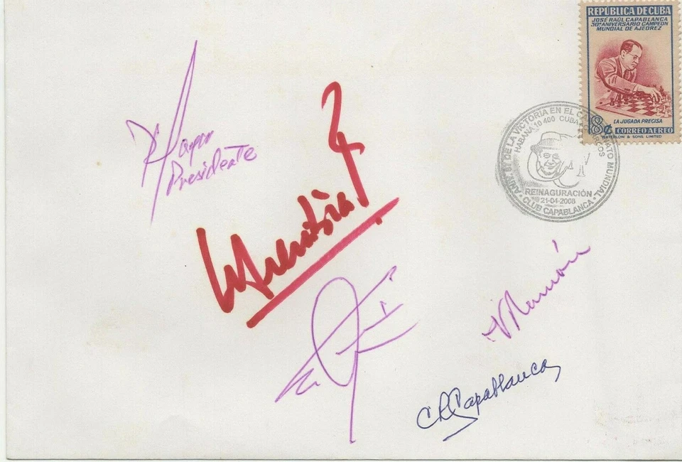 Stamps chess Special cancellation of chess autographed by the great Master and w - Image 1 of 1