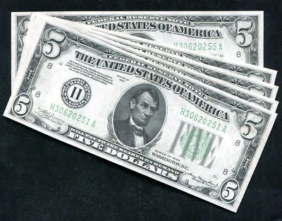 (5) CONSECUTIVE FR. 1955-H 1934 $5 FRN FEDERAL RESERVE NOTES GEM UNC - Image 1 of 2