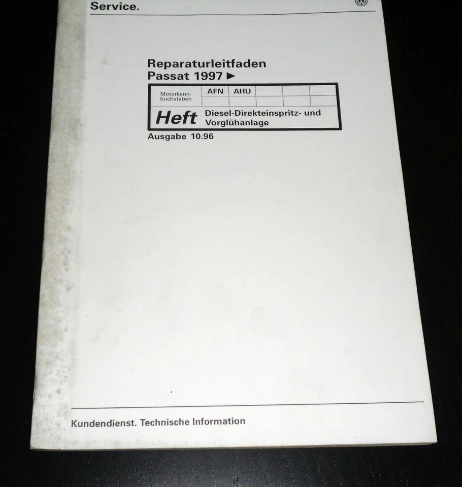 Manual de Taller VW Passat B5 Tipo 3B Diesel Direkteinspritzanlage Vorglühanlage - Imagen 1 de 1