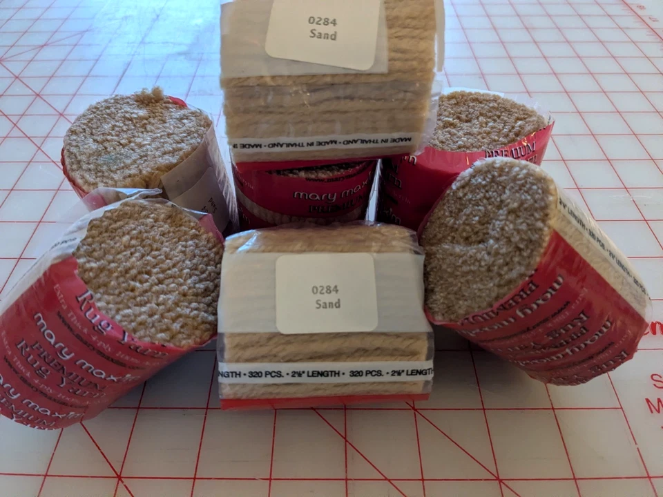LOT of 7 Mary Maxim Pre-Cut Latch Hook Rug Yarn COLOR " SAND " - Image 1 of 3