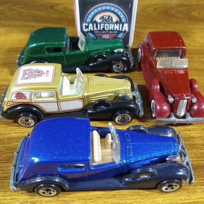 Hot Wheels Lote de 4 '35 Caddy Clásico Granate Azul Verde Pared Blanca 1935 Cadillac Foto 1 de 4