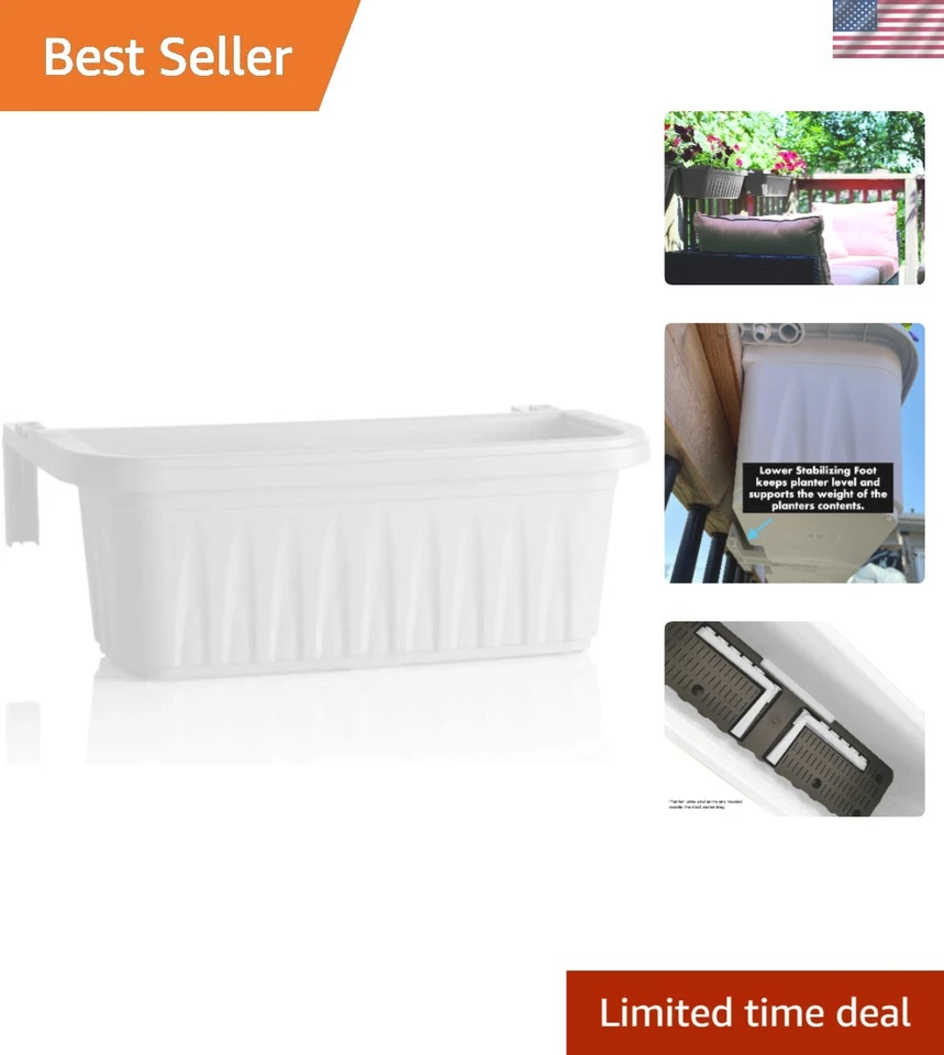 Elegant 24" Adjustable Railing Planter - Weatherproof & Easy Install, White - Image 1 of 4