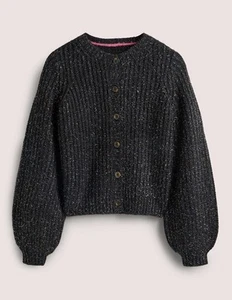 BODEN Black Chunky Ribbed Fluffy Cardigan Black Sparkle K0666 UK18 BRAND NEW T30 - Picture 1 of 6