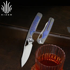 Kizer Ara Folding EDC Pocket Knife S45VN Blade Purple Snowflake Titanium Handle - Picture 1 of 9