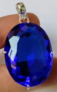 AAA+ Large Blue Tanzanite 97.60 Ct. Oval Cut 925 Sterling Silver Pendant 4 Gift - Picture 1 of 8