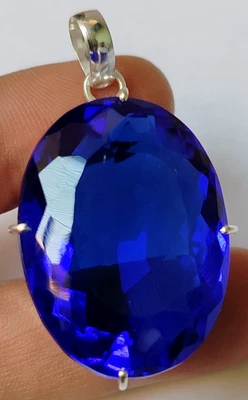AAA+ Large Blue Tanzanite 97.60 Ct. Oval Cut 925 Sterling Silver Pendant 4 Gift - Image 1 of 4