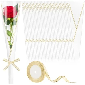 Single Rose Sleeves 100 Pack White Flower Bouquet Bags Wedding Florist - Picture 1 of 7