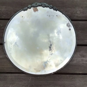 Old Vintage Heavily Distressed Circular Mirror Verdigris Patina Floral Frame - Picture 1 of 14