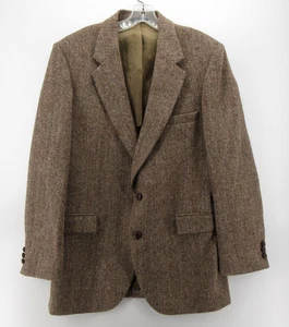 VINTAGE Harris Tweed Sport Coat Men 44 L Brown Unstructured Blazer Herringbone - Picture 1 of 13