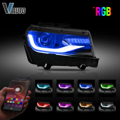 Par de faros VLAND LED RGB para Chevrolet Camaro LS LT SS Z28 ZL1 2014 2015 Foto 1 de 4