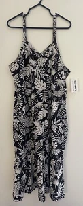 Old Navy Kids Girls Palm Print Jersey-Knit Cinch-Front Dress Black White L 10-12 - Picture 1 of 7