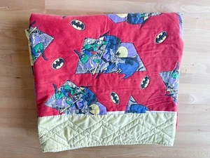 Vintage 90s BATMAN Twin Quilt Bedspread Handmade Blanket Kids Boys Bedding HTF - Picture 1 of 8