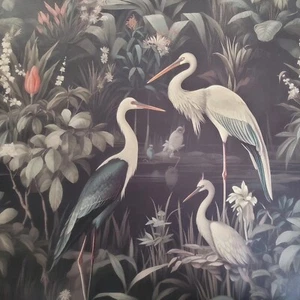 Printed upholstery velour velvet 355gsm fabric Crane Bird Dark Meadow HALF METER - Picture 1 of 5