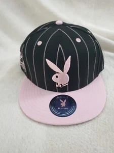 PLAYBOY STRIPES SNAPBACK MENS UNISEX ADULT HAT BLACK PINK NEW - Picture 1 of 9