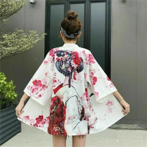 Dama Niñas Abrigo Kimono Japonés Suelto Yukata Prendas exteriores Prendas para el torso Retro Floral Moda - Imagen 1 de 13