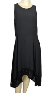 Nanette Lepore sleeveless asymmetrical lace hem open back with bow black dress 8 - Imagen 1 de 12