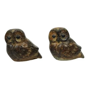 Napcoware Import Miniature Owls Vintage 60s Ceramic Speckled Stoneware Figurines - Picture 1 of 15