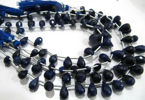 Lágrimas Briolette graduadas de zafiro azul natural de 5x6 mm a 9x14 mm de 8 pulgadas - Imagen 1 de 4