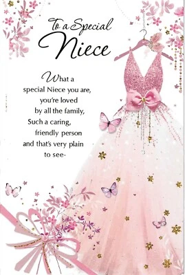 SPECIAL NIECE BIRTHDAY GREETING CARD 9"X6" DRESS, NICE VERSE