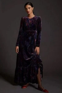Anthropologie Burnout Velvet Paisley Maxi Dress Designer Boho Womens Size 18W - Picture 1 of 11