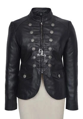 SCARLET Ladies Leather Jacket Black Studded Military Style Real Leather Jacket - Image 1 of 4