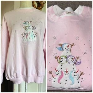 Decorated Originals Pink Snowman Sweatshirt Size XL Pastel Christmas Grannycore - Picture 1 of 13