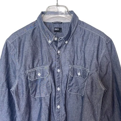 Camisa vaquera BKE con hebilla cambray talla L manga larga ajuste estándar abotonada Foto 1 de 4