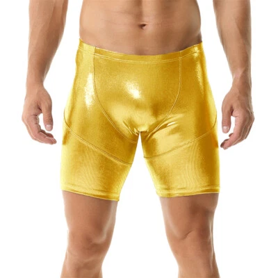 Fashion Mens Shiny Tight Shorts Low Rise Club Stage Slim Short Pants Male Trunks - Image 1 of 4