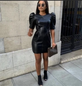 ZARA Faux Leather puff sleeve mini dress - Picture 1 of 4