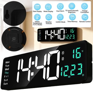 Digital Wall Clock Large Display 13" LED Wall Alarm Clocks for Living Room Decor - Picture 1 of 12