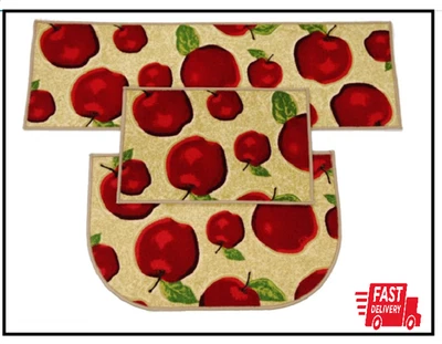 Наборы из 3 предметов резиновая подложка нескользящее красное яблоко кухонный ковер и ковер мульти новый - Изображение 1 из 2