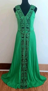 70er Alfred Shaheen Cleopatra Kleid grün Art Deco Revival Plisseekleid Vintage 8 - Bild 1 von 9