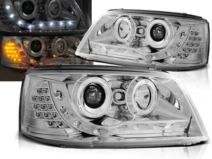 phares pour VW T5 2003 2004 2005 2006 2007 2008 2009 lumière du jour chrome LHD - Picture 1 of 1