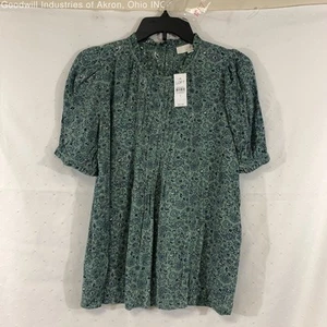 NWT LOFT Green Floral Print Women's Short Sleeve Top, Sz. S - Picture 1 of 3