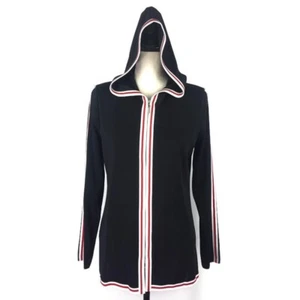Exclusively Misook Black Hooded Zip Up Sweater Red White Trim Womens XS - Picture 1 of 10