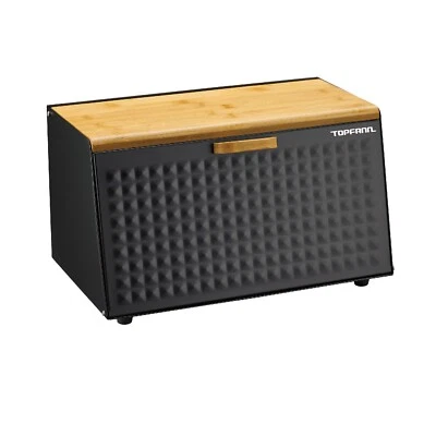 Brotkasten Brotkorb Brotbox Bambus Groß Brotbehälter Brotdose Schwarz Metall Neu - Bild 1 von 3