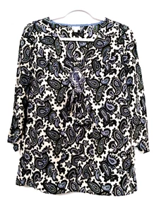 MIMI Maternity Top Blue Paisley 100% SILK Blouse V-Neck Tie Side Zipper Medium - Picture 1 of 9