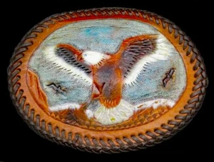 American Bald Eagle Bird Patriotic Leather Handcrafted Vintage Belt Buckle - Picture 1 of 3