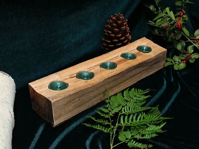 Candelabro de madera con luz de té, campo, centro de mesa, vacaciones, granja Foto 1 de 3