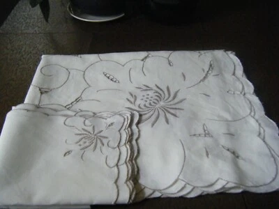 Antiguo mantel de lino Madeira + 7 servilletas levantadas emb/ry aguja encaje corte trabajo Foto 1 de 4