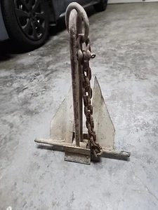 Ancla de barco de hierro vintage de 6,2 libras más cadena de 2 libras. Sin nombre en él. - Imagen 1 de 24
