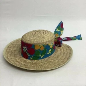 Wide Brim Panama Straw Hat Tropical Floral Ribbon Bow Summer Sun Beach - Picture 1 of 6