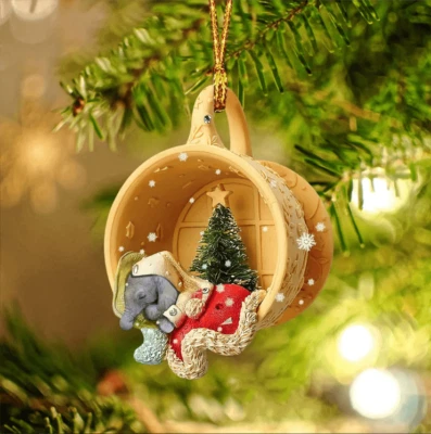 Elefante durmiendo en un pequeño plano 2D acrílico adorno decoración regalo Navidad Foto 1 de 3