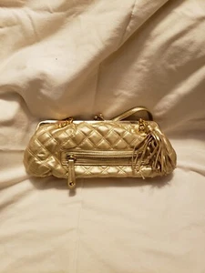 Daisy Fuentes Faux Gold Leather Shoulder Bag w/Solid & Gold Chain strap w/fringe - Picture 1 of 3