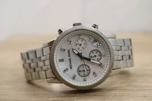 Michael Kors MK5020 Women's Chronograph Silver MOP Stainless Watch New Batt 6" - Picture 1 of 6