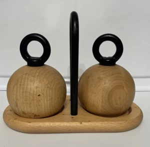 BODUM Round Salt Pepper Grinders w Stand R Nissen Wood Metal MCM Denmark - Picture 1 of 10