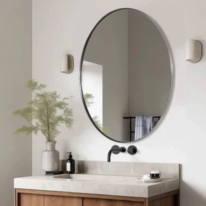 Brushed Nickel Mirror Bathroom, 24X32 Inch Brushed Nickel Oval Mirror, Stainless - Picture 1 of 9