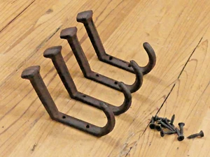 4 Rustic Coat Hooks Cast Iron Wall Mount Hat Hook Towel Railroad Spikes Bath - Picture 1 of 10