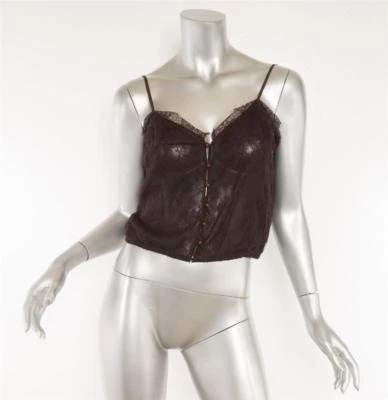 Blusa corta con botones NINA RICCI para mujer ciruela púrpura encaje correa espagueti 4-36 Foto 1 de 4