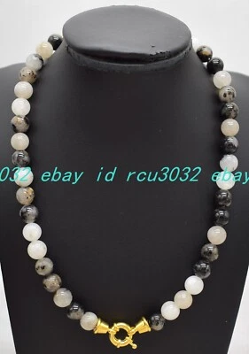 Natural 6/8/10mm Black Rutilated Quartz Round Gemstone Beaded Necklace 18in Foto 1 de 4